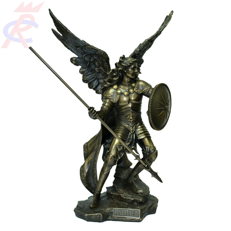 Estatueta-em-Resina-Decorativa-Arcanjo-Sao-Raphael-c-Lanca-e-Escudo-33-Cm