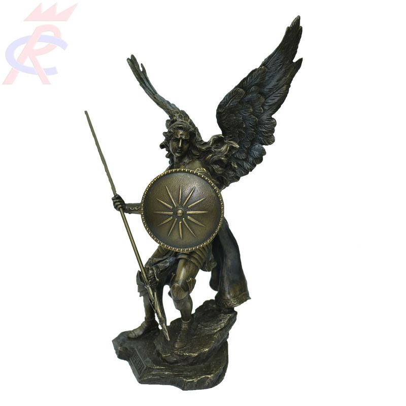 Estatueta-em-Resina-Decorativa-Arcanjo-Sao-Raphael-c-Lanca-e-Escudo-33-Cm